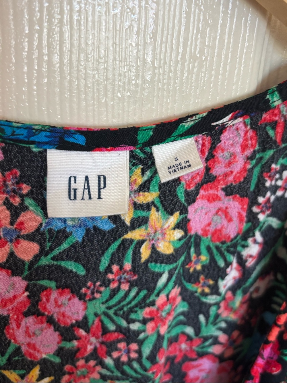 GAP Floral Midi Dress Size S Black Multicolor Garden Print Spring Summer Outfit - Picture 5 of 8